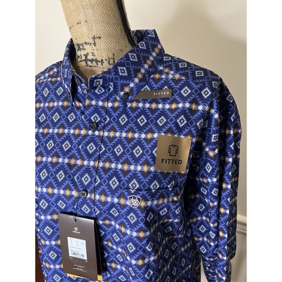 Ariat NWT Men's Connor Fitted Navy Long Sleeve Shirt Size XL - Picture 2 of 7